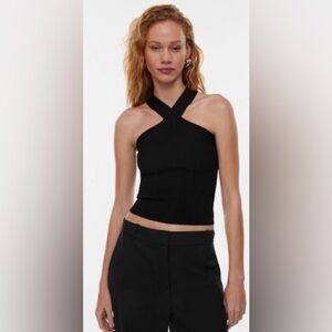 Aritzia Babaton Black Ribbed Knit Top